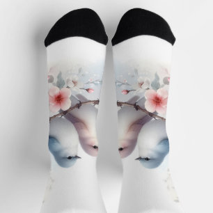Romantische Liebesvögel Kirschblütenzweig Socken
