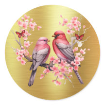Romantische Liebesvögel - Rosa Kirschbäume