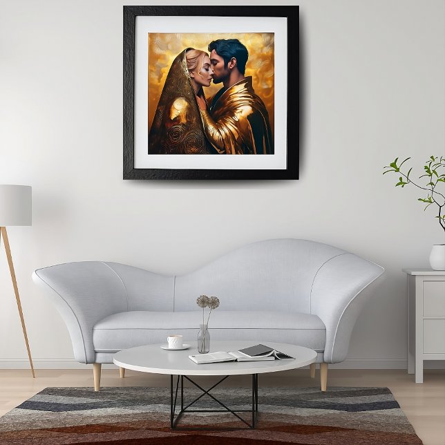 Romantische Liebhaber Küssen im goldenen Hintergru Poster (Von Creator hochgeladen)