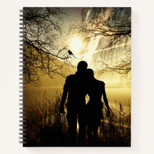 Romantische Liebhaber Silhouette bei Sonnenunterga Notizbuch