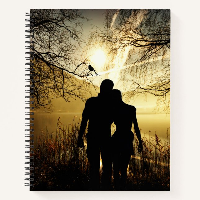 Romantische Liebhaber Silhouette bei Sonnenunterga Notizbuch (Vorderseite)