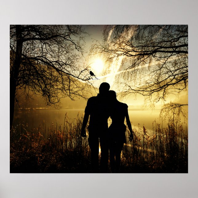 Romantische Liebhaber Silhouette bei Sonnenunterga Poster (Vorne)