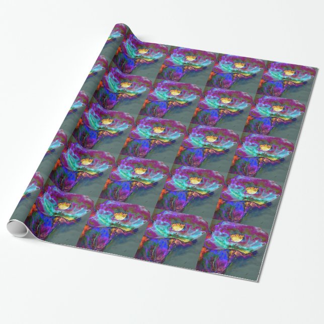 Romantische lila aquamarine Blume Geschenkpapier (Ungerollt)