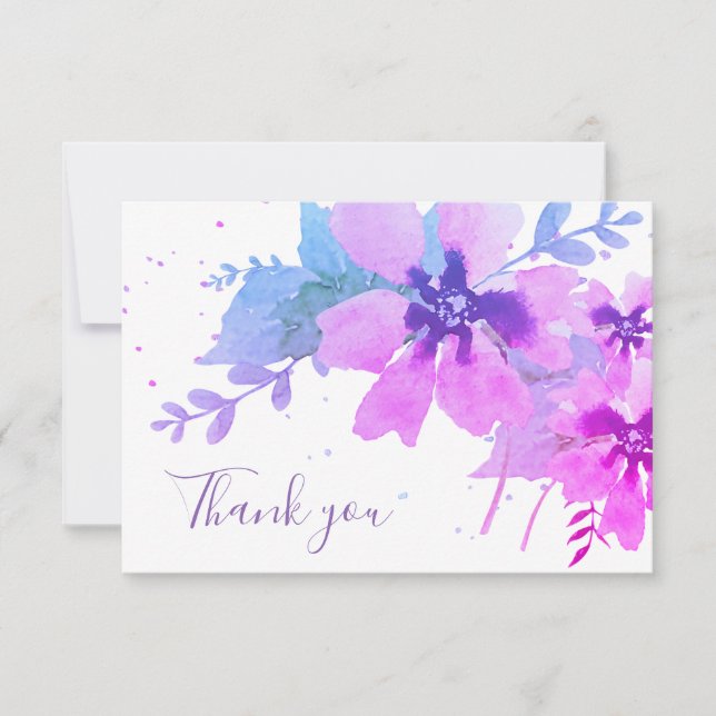 Romantische Lila Aquarellblume Dankeschön Karte (Vorderseite)