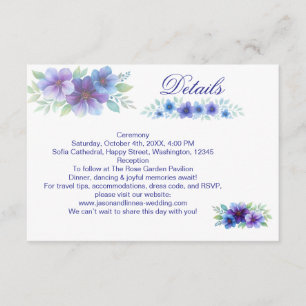 Romantische Lila Blaue Botanische Wasserfarbenhoch Begleitkarte