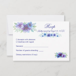 Romantische Lila Blaue Botanische Wasserfarbenhoch RSVP Karte