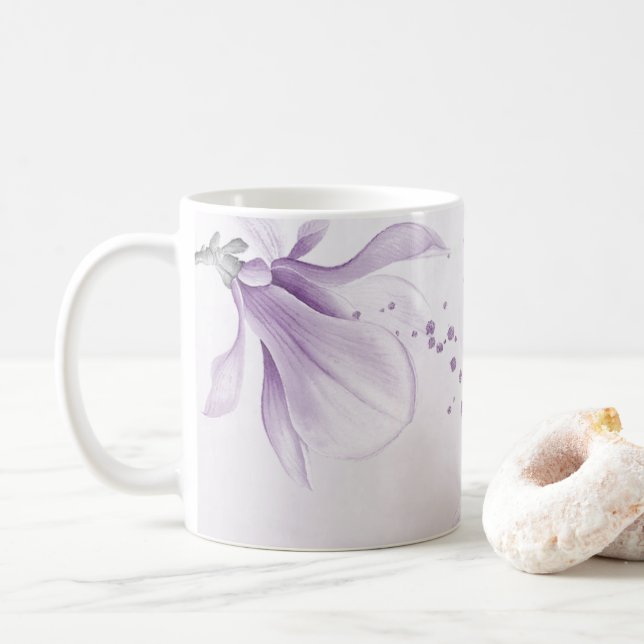 romantische lila Blumen botanisch  Kaffeetasse (Mit Donut)
