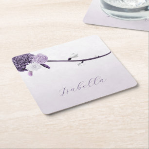 romantische lila Blumen botanische Hochzeit Rechteckiger Pappuntersetzer