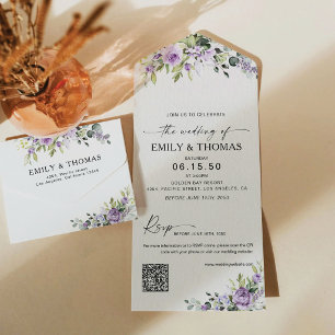 Romantische lila Blumen Einladung zur Hochzeit in 