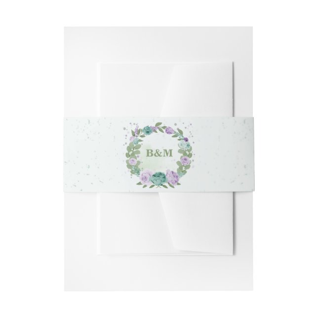 romantische lila Blumen Grüne Hochzeit Einladungsbanderole (Vorderseite Beispiel)