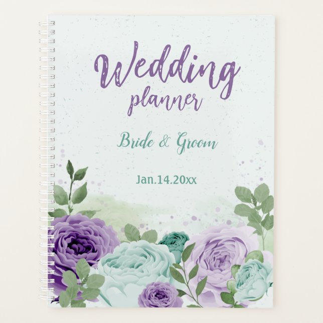 romantische lila Blumen Grüne Hochzeit Planer (Vorderseite)