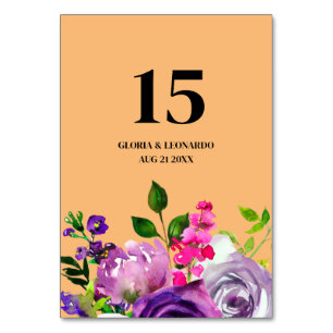 Romantische lila Blumen Hochzeit Tischnummer