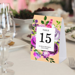 Romantische lila Blumen Hochzeit Tischnummer Tischaufsteller