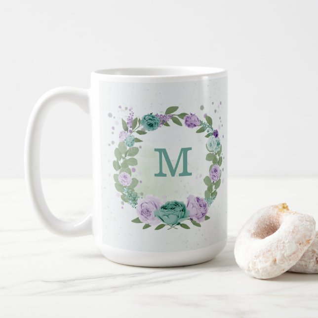 romantische lila Blumen Kaffeetasse (Mit Donut)