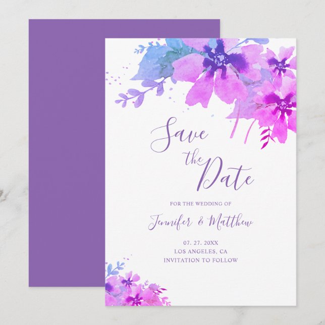 Romantische Lila Blumenhochzeit Sichern Sie die Da Save The Date (Vorne/Hinten)