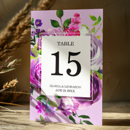 Romantische Lila Blumenhochzeit-Tischnummer Tischnummer