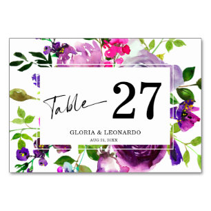 Romantische Lila Blumenhochzeit-Tischnummer Tischnummer