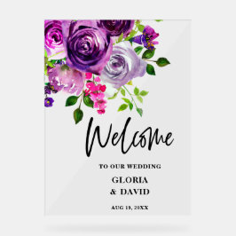 Romantische Lila Blumenhochzeit Willkommen Acrylschild