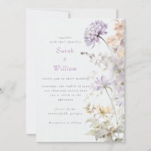 Romantische lila blumenreiche Hochzeit Einladung