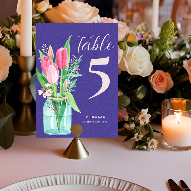 Romantische Lila Blush Tulip Hochzeitsszene Tischn Dankeskarte (Romantic Purple Blush Tulip Wedding Table Number)