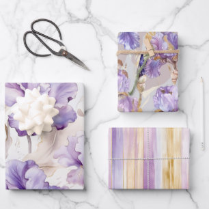 Romantische Lila Creme Iris Brautparty Geschenkpapier Set