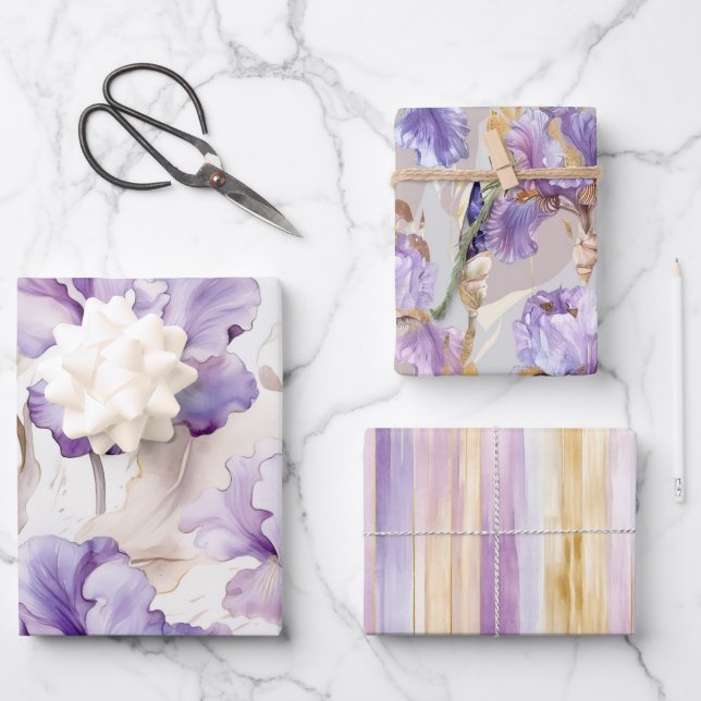 Romantische Lila Creme Iris Brautparty Geschenkpapier Set (Vorderseite)