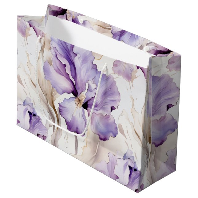 Romantische Lila Creme Iris Brautparty Große Geschenktüte (Vorderseite Schrägansicht)