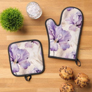 Romantische Lila Creme Iris Brautparty Ofenhandschuh & Topflappen-Set