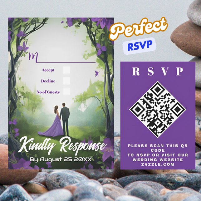 Romantische Lila Forest Design Hochzeit QR RSVP Ka (Von Creator hochgeladen)