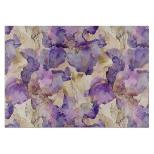 Romantische lila-goldene Iris-Blumenhochzeit Schneidebrett