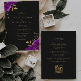 Romantische Lila Goldflorenblume QR-Hochzeit Einladung