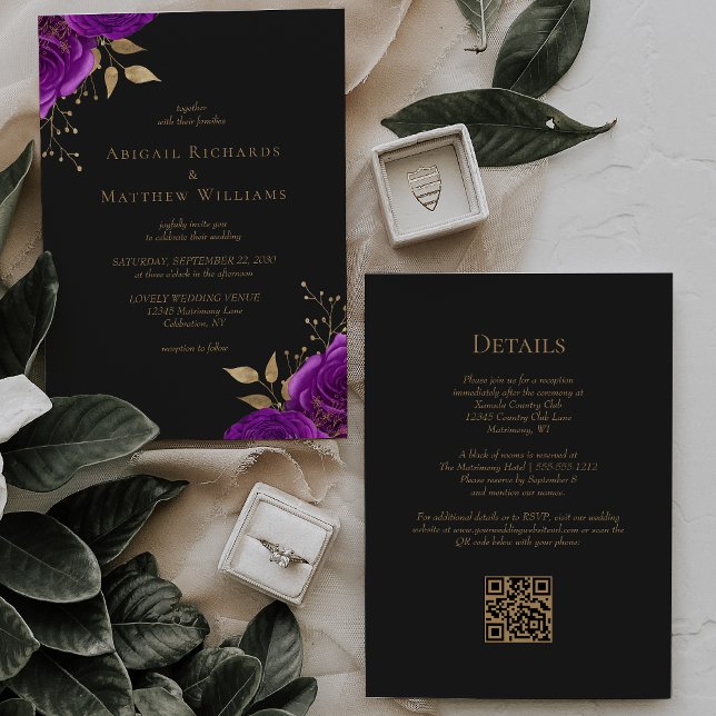 Romantische Lila Goldflorenblume QR-Hochzeit Einladung (Von Creator hochgeladen)