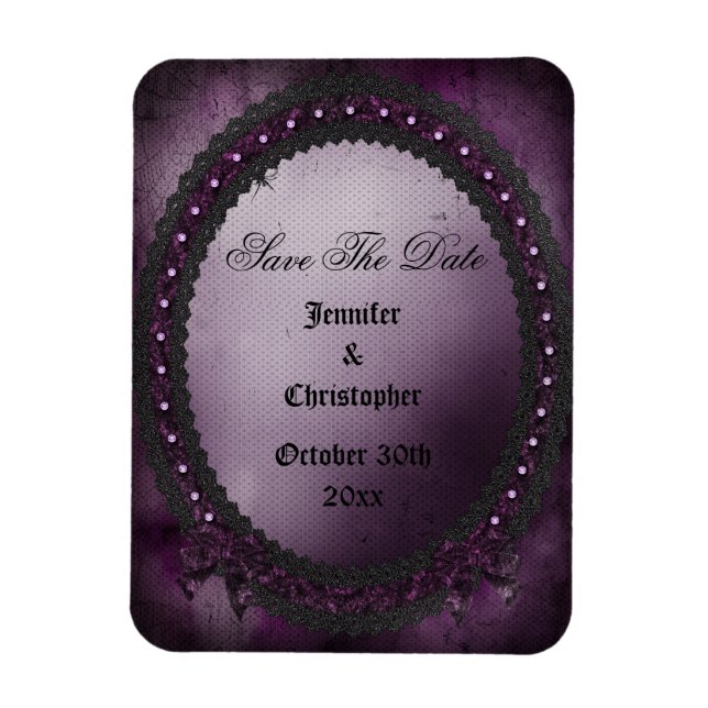 Romantische Lila Gotik Save the Date Hochzeit Magnet (Vertikal)