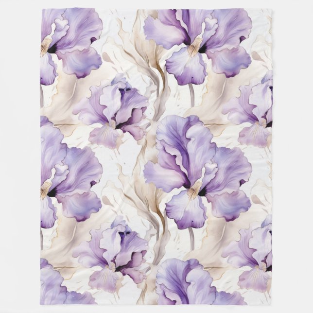 Romantische Lila Iris Floral Fleecedecke (Vorderseite)