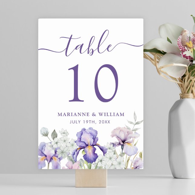 Romantische Lila Iris Floral Wedding Tischnummer (Romantic Purple Iris Floral Wedding Table Number)