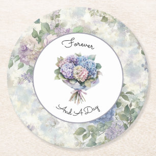Romantische lila Lavendel-Blumenhochzeit Runder Pappuntersetzer