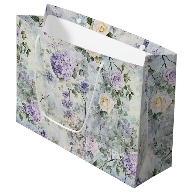 Romantische Lila Lavendel-Creme Große Geschenktüte (Vorderseite Schrägansicht)
