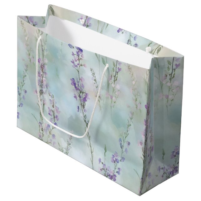 Romantische Lila Lavendelhochzeit Große Geschenktüte (Vorderseite Schrägansicht)