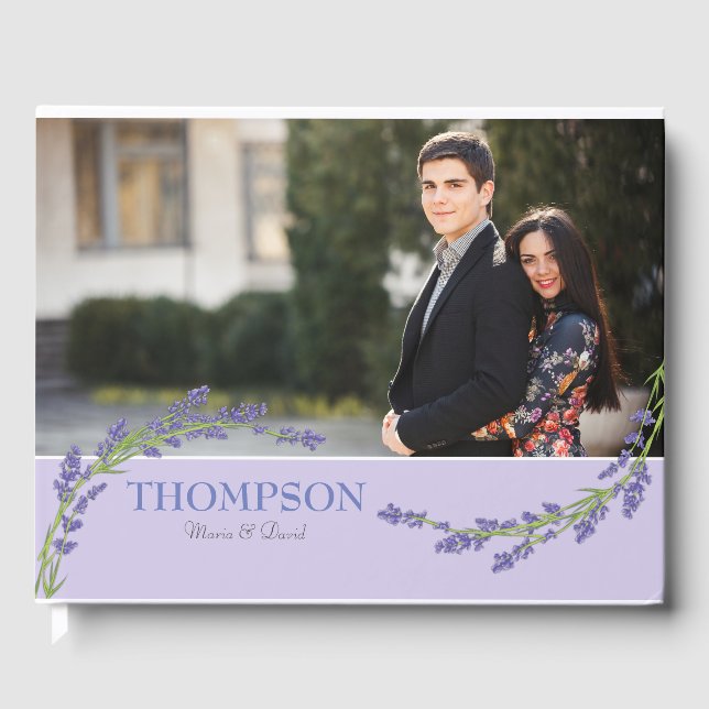 Romantische Lila Levander-Foto Hochzeit Gästebuch (Vorderseite)