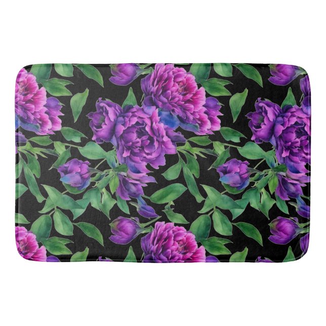 Romantische lila magenta rosa Aquarellbäume Badematte (Vorderseite)