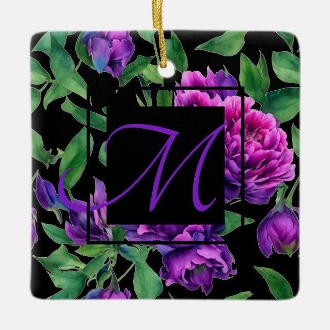 Romantische lila magenta rosa Aquarellbäume Keramikornament (Vorderseite)