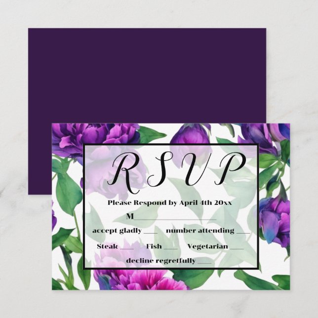 Romantische lila magenta rosa Aquarellbäume RSVP Karte (Vorne/Hinten)