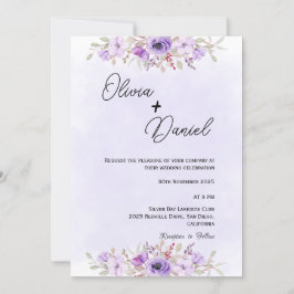 Romantische Lila Minimalistische Blumenhochzeit Einladung