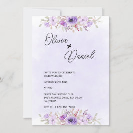 Romantische Lila Minimalistische Blumenhochzeit Einladung