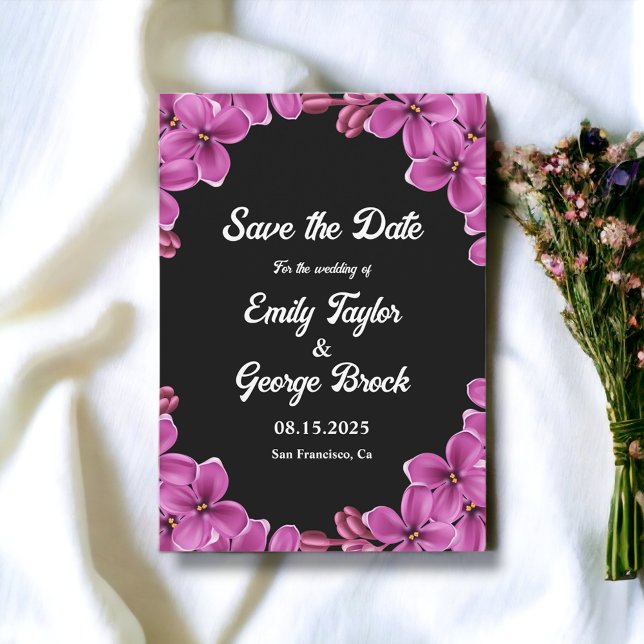 Romantische Lila Orchideen-Rose Schwarze Blumenhoc Save The Date (Von Creator hochgeladen)