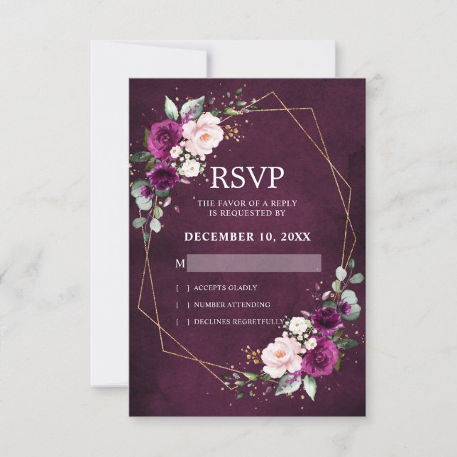Romantische Lila Pflaume Rosa Bläschen Geometrie RSVP Karte (Vorderseite)