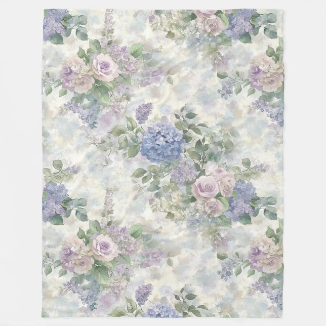 Romantische lila rosa Blumen Fleecedecke (Vorderseite)