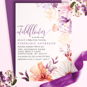 Romantische lila rosa kleine Wildblumen-Baby-Party Einladung