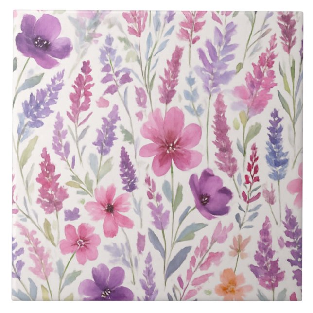 Romantische lila rosa Pastel Botanischer Frühlings Fliese (Vorderseite)