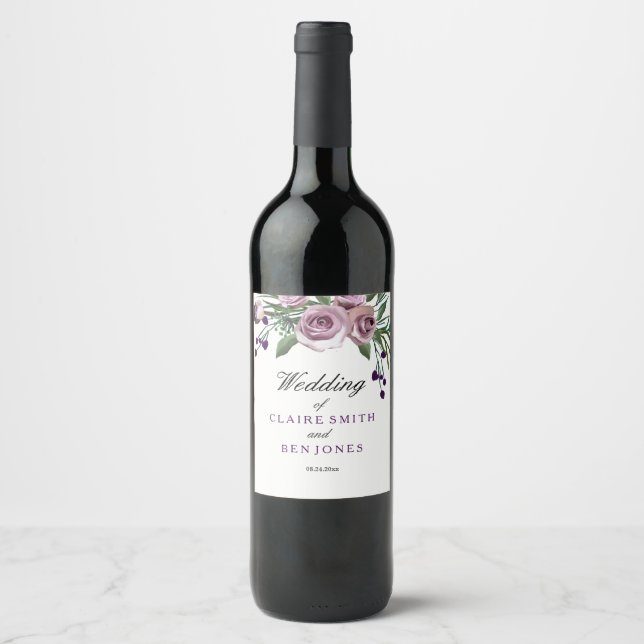 Romantische Lila Rose Blumenstrauß Weinkarte Weinetikett (Vorderseite)